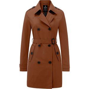 Women's Waterproof Trench Coat Classic Lapel Outerwear Coat with Belt-Brown